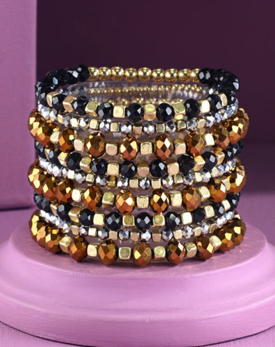 Multi color set of 9 glass bead bracelets