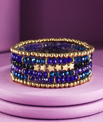 Dark blue stackable beaded bracelets with stars