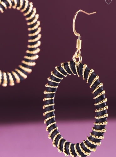 Black and gold oval earrings