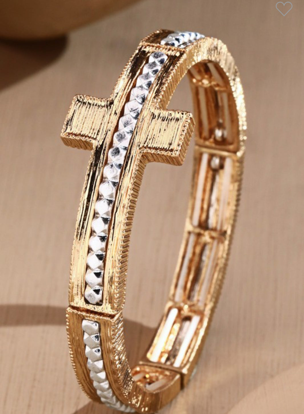 Gold and silver textured stretch cross bracelet