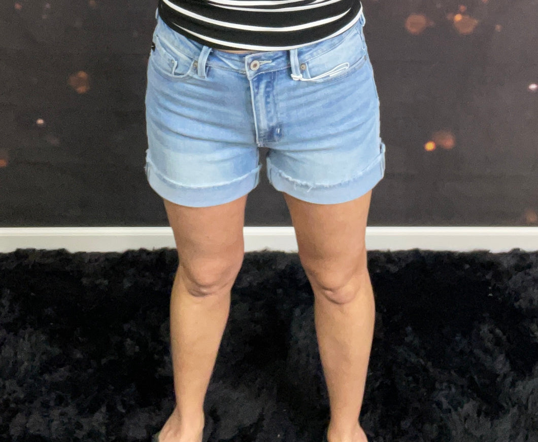 KanCan light washed high rise shorts