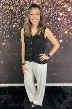 Load image into Gallery viewer, Ivory and black striped pants w/drawstring waist