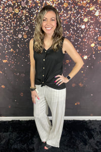 Ivory and black striped pants w/drawstring waist