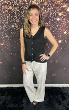 Load image into Gallery viewer, Black button up waffle top w/front tie