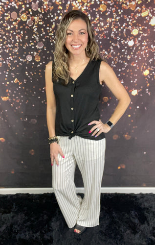 Ivory and black striped pants w/drawstring waist