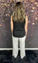 Load image into Gallery viewer, Ivory and black striped pants w/drawstring waist