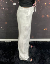 Load image into Gallery viewer, Ivory and black striped pants w/drawstring waist