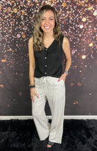 Load image into Gallery viewer, Ivory and black striped pants w/drawstring waist