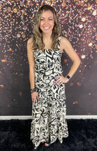 Load image into Gallery viewer, Black floral square neck dress