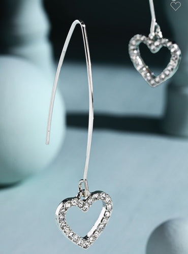 Silver heart shaped dangle hook earrings