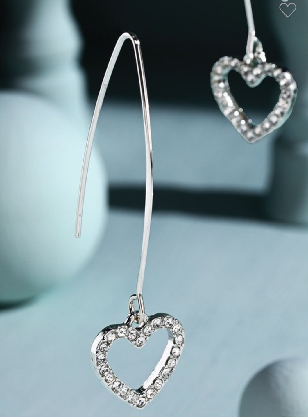 Silver heart shaped dangle hook earrings