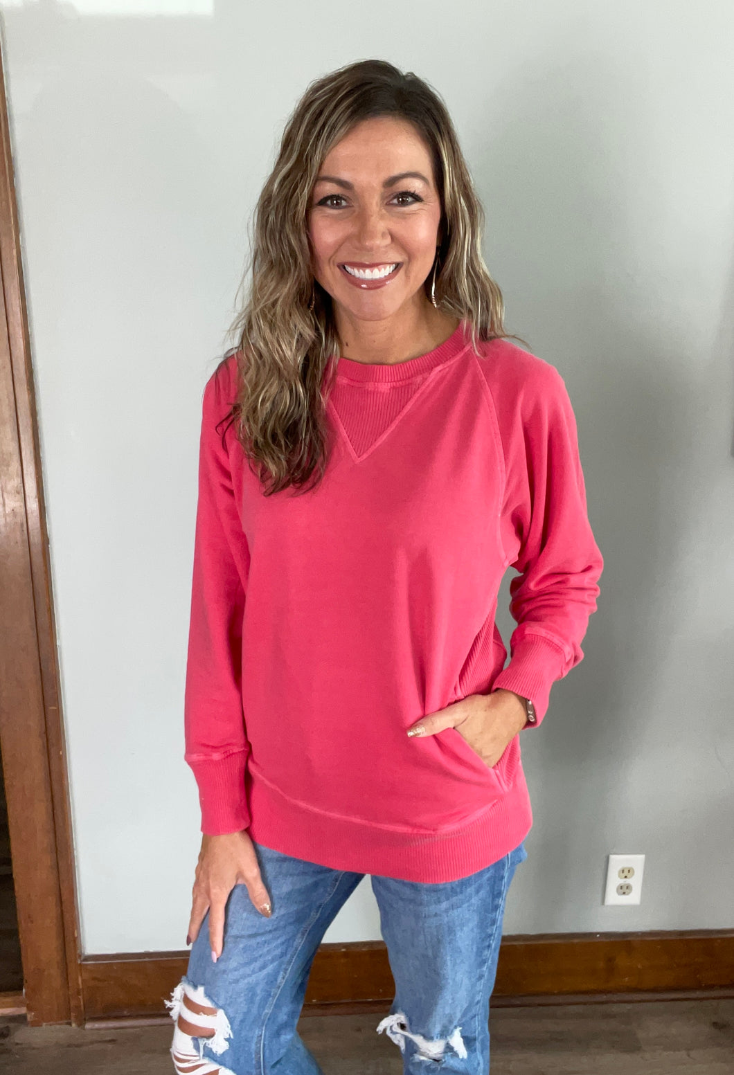 Red French Terry Pullover