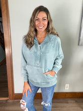 Load image into Gallery viewer, Ash Blue Washed Half-Zip Hoodie