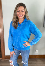 Load image into Gallery viewer, Ocean Blue Acid Wash Half Zip Pullover