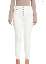 Load image into Gallery viewer, White Zenana button fly raw hem skinny pants