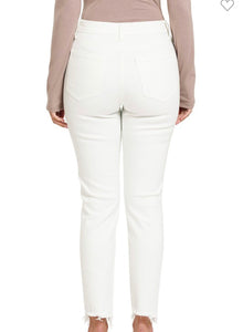 White Zenana button fly raw hem skinny pants