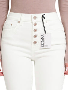 White Zenana button fly raw hem skinny pants