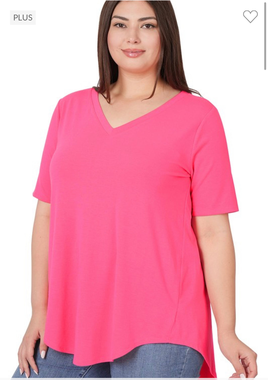 Neon coral fuchsia v-neck hem top