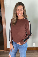 Load image into Gallery viewer, Brown Striped Sleeve Ribbed Sweater