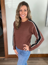 Load image into Gallery viewer, Brown Striped Sleeve Ribbed Sweater
