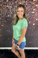 Load image into Gallery viewer, Button Detail Dolman Tee – Apple Green
