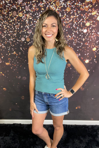 Jade waffle textured  tank top