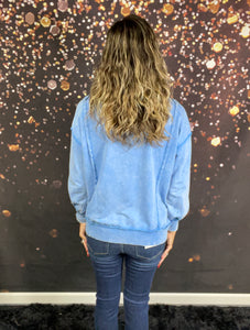 Deep sky acid wash exposed seam sweatshirt