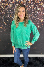 Load image into Gallery viewer, Kelly green acid wash exposed seam sweatshirt