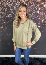 Load image into Gallery viewer, Mocha acid wash exposed seam sweatshirt