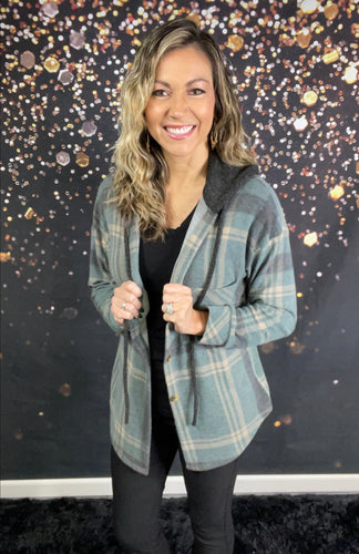 Jade and black plaid shacket