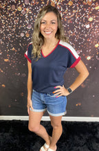 Load image into Gallery viewer, Navy v-neck terry top