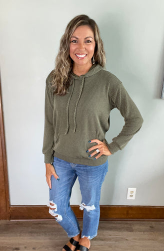 Olive ribbed hoodie