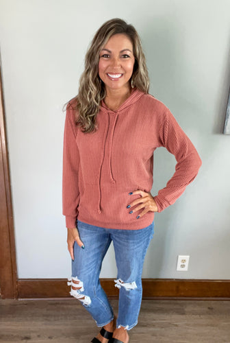 Rust ribbed hoodie