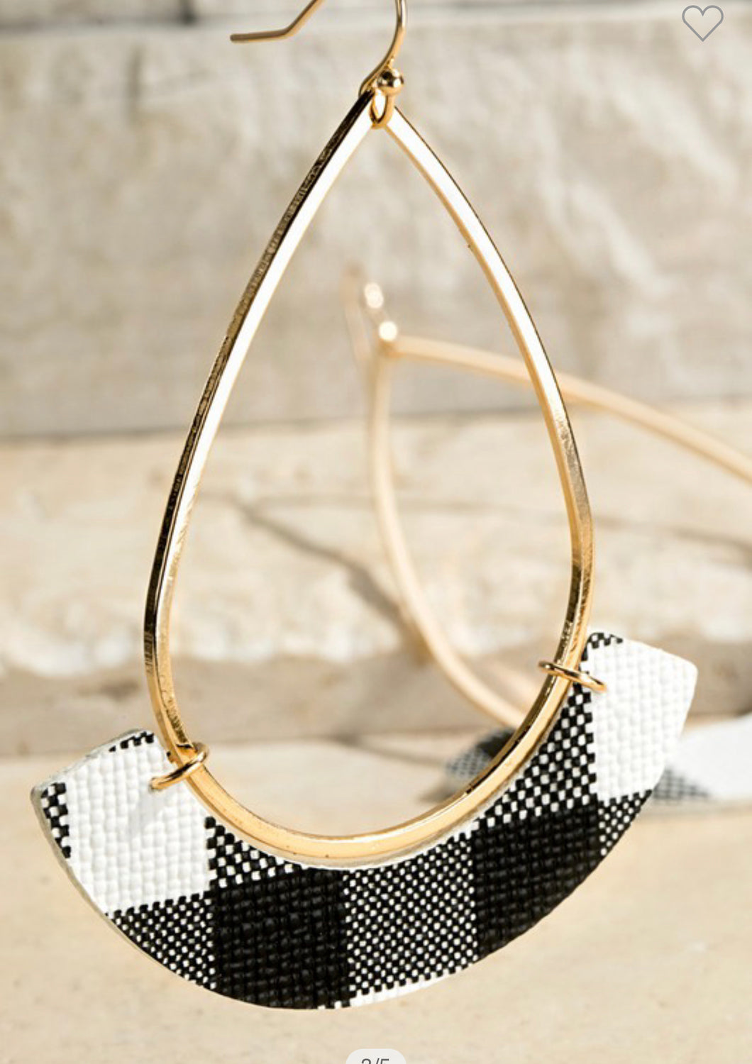 White and black checkered dangle earrings