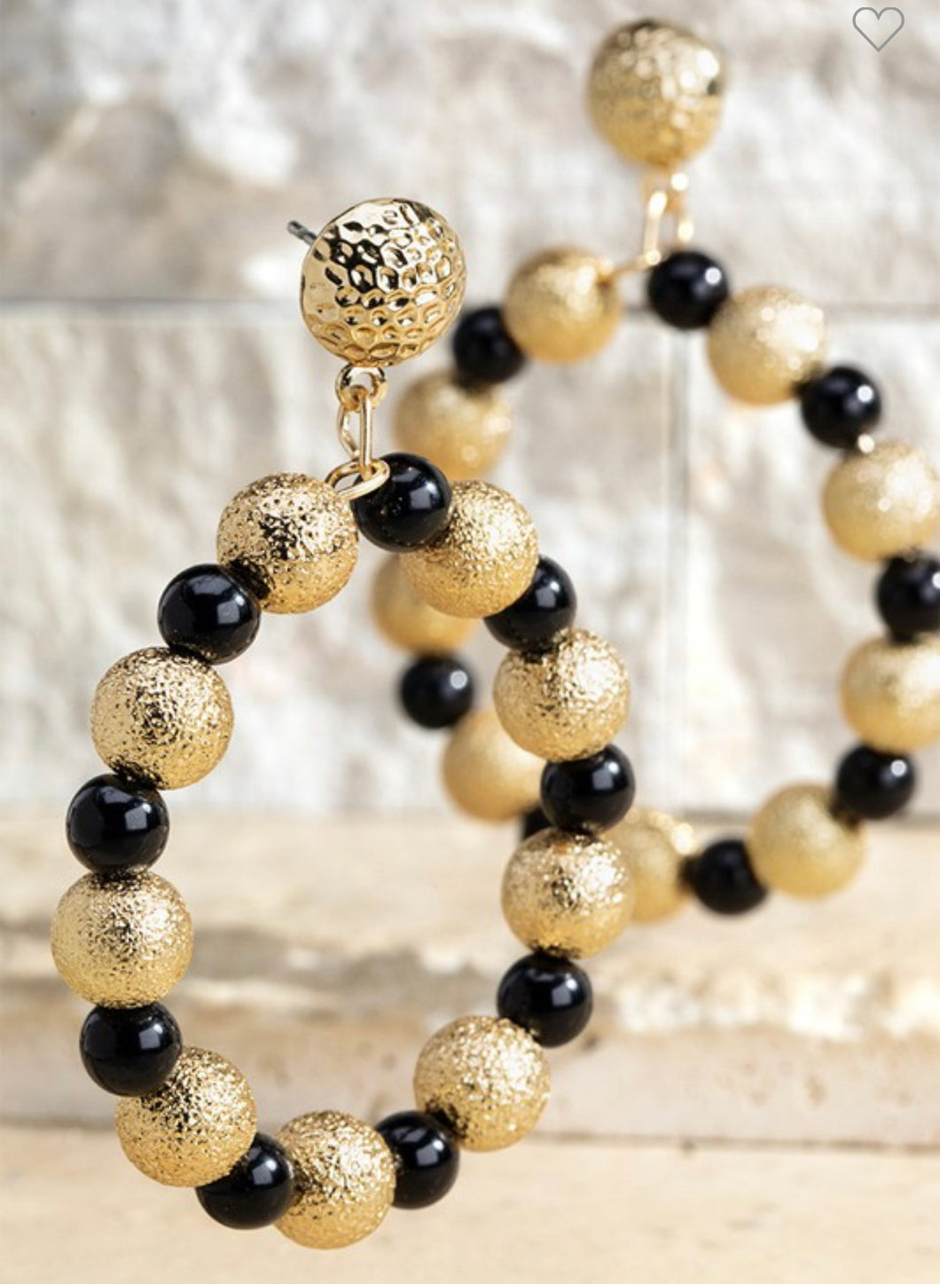 Black and gold round beaded ball earrings