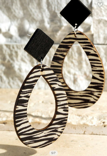 Zebra wooden earrings