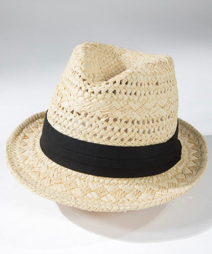 Natural fedora w/black tucked ribbon