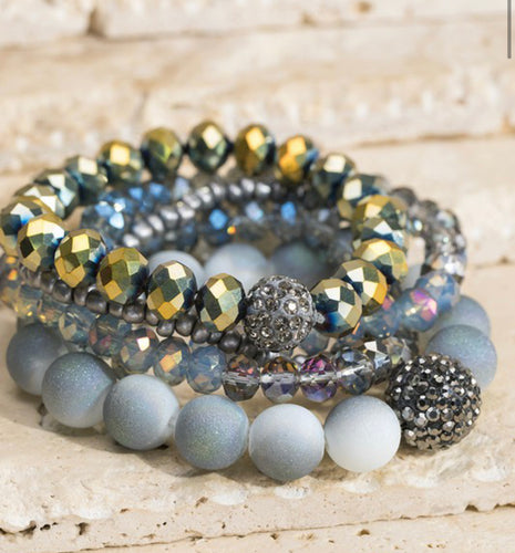 Grey frosted bead bracelet set