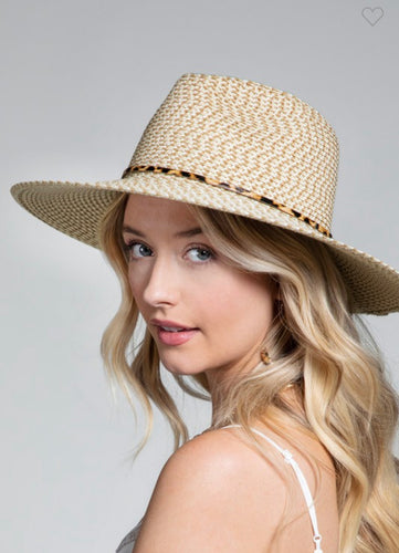 Woven Panama hat w/animal print band